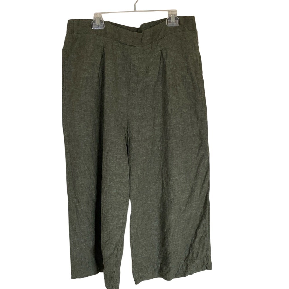 Ella Moss Womens Pants Size‎ XXL Olive Green Wide-Leg Pants Lien Blend Pull on